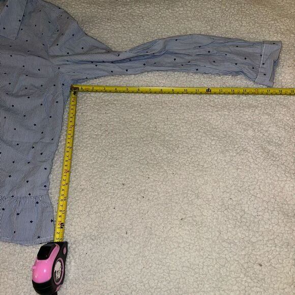 Tommy Hilfiger Large Blue White Stripe Star Pattern Ruffle LS Button Blouse NWOT - Picture 9 of 10